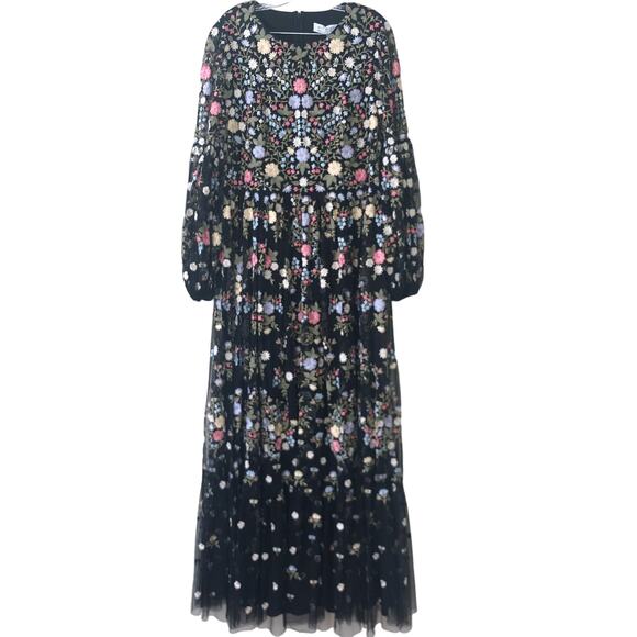 Mac Duggal  Floral Tulle Puff-Sleeve Maxi Gown Size 14 NWT - Picture 4 of 10